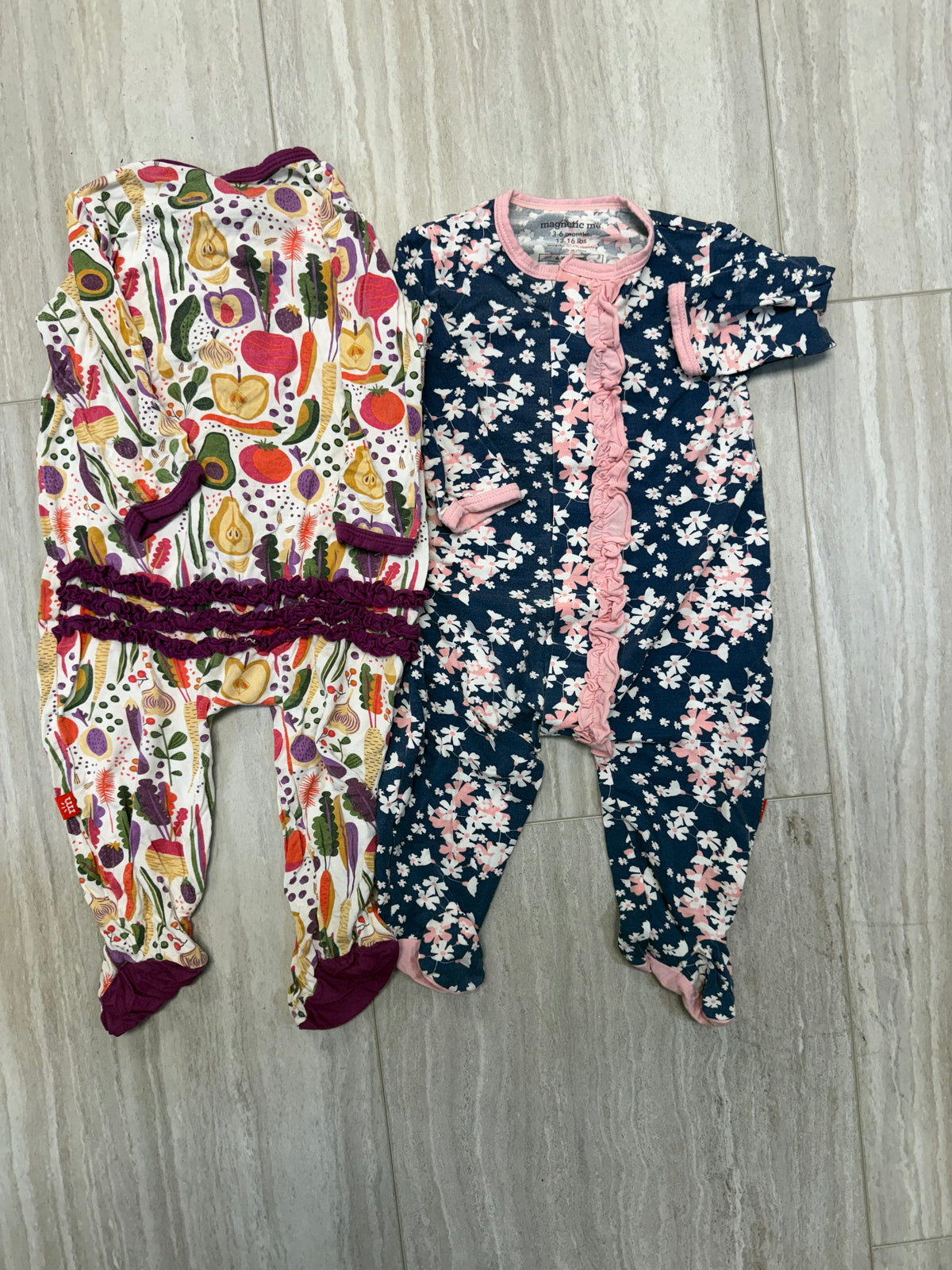 #110 Magnetic Me Set of 2 Ruffle Modal Footsie Coverall Size 3-6 mo.