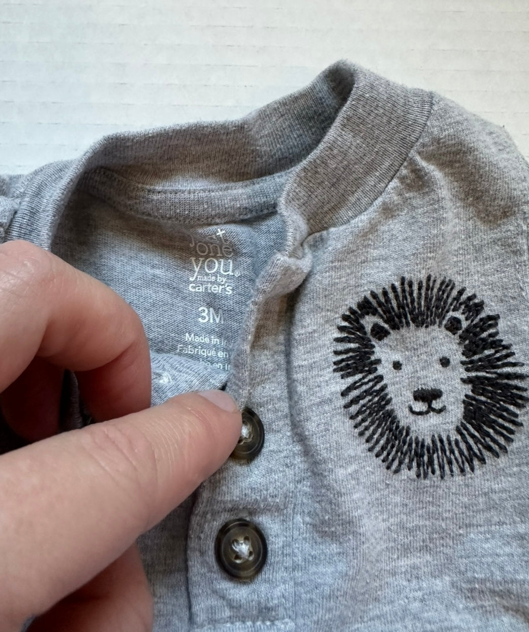 #93 Carter's Gray Lion L/S Henley Boys 3M