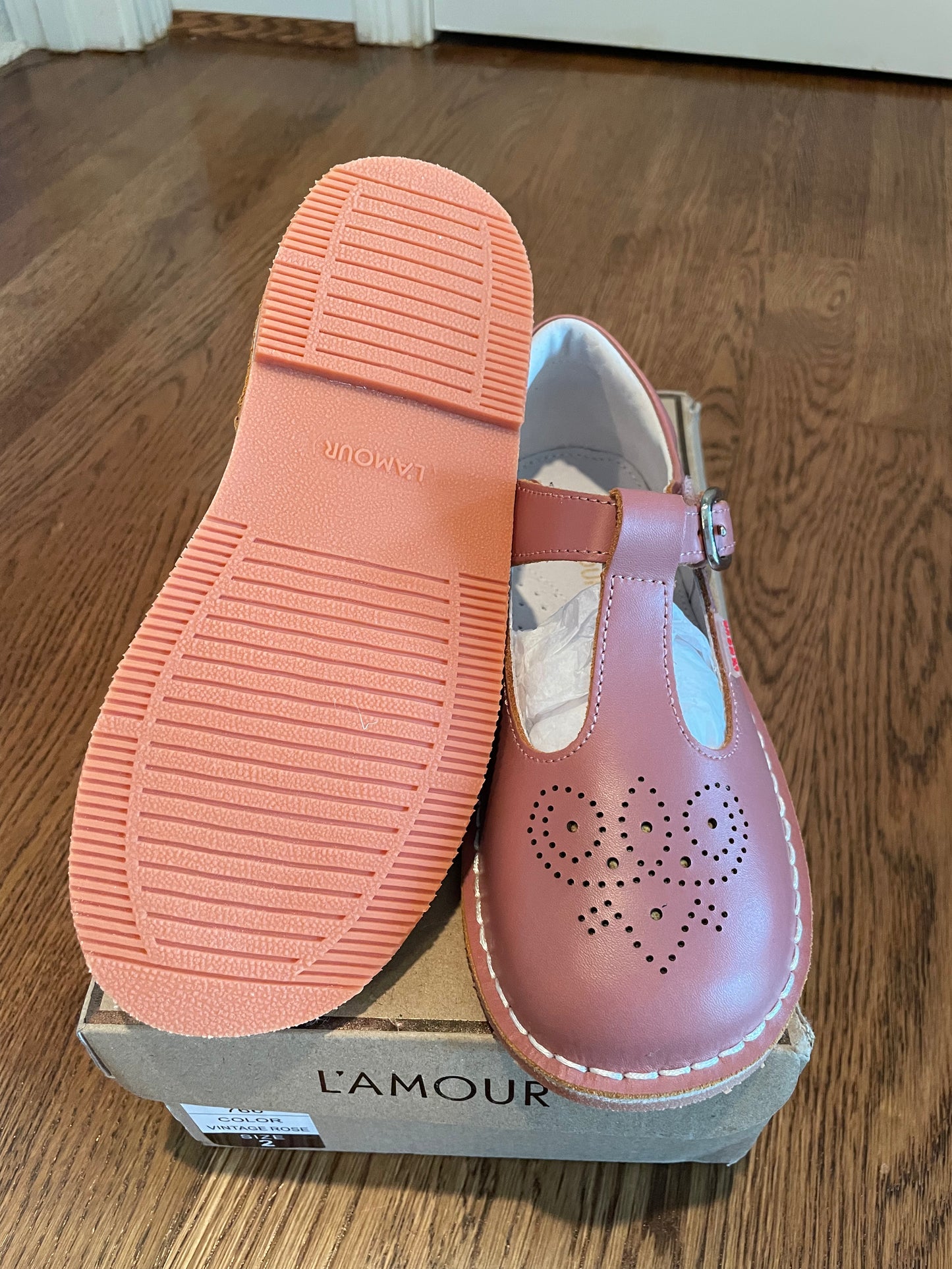 #57 L'Amour Girls Mary Jane shoes, dusty pink, size 2, NWOT