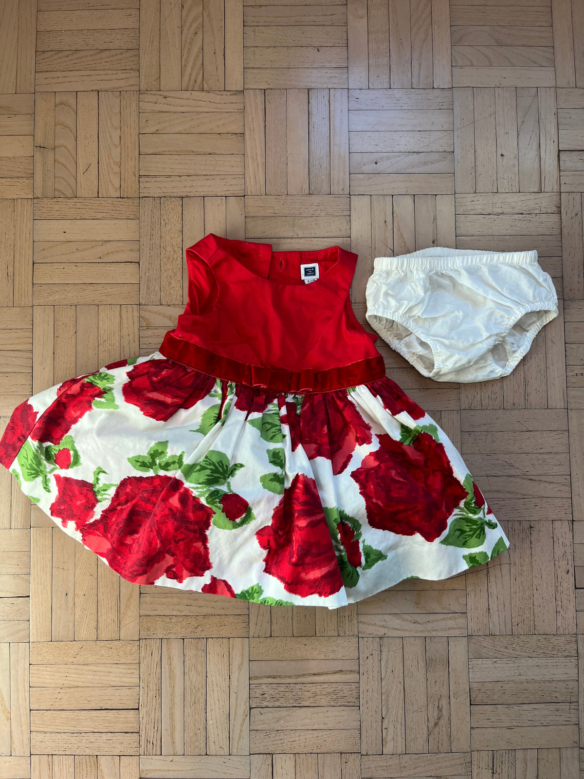 #195 Janie and Jack EUC Girls 3-6 month Holiday Dress with Bloomers