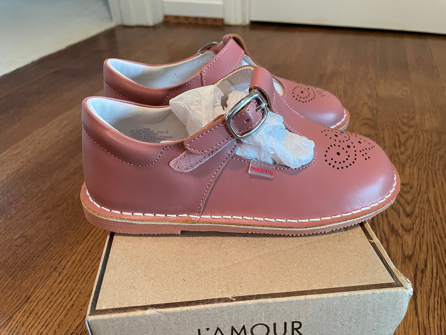 #57 L'Amour Girls Mary Jane shoes, dusty pink, size 2, NWOT