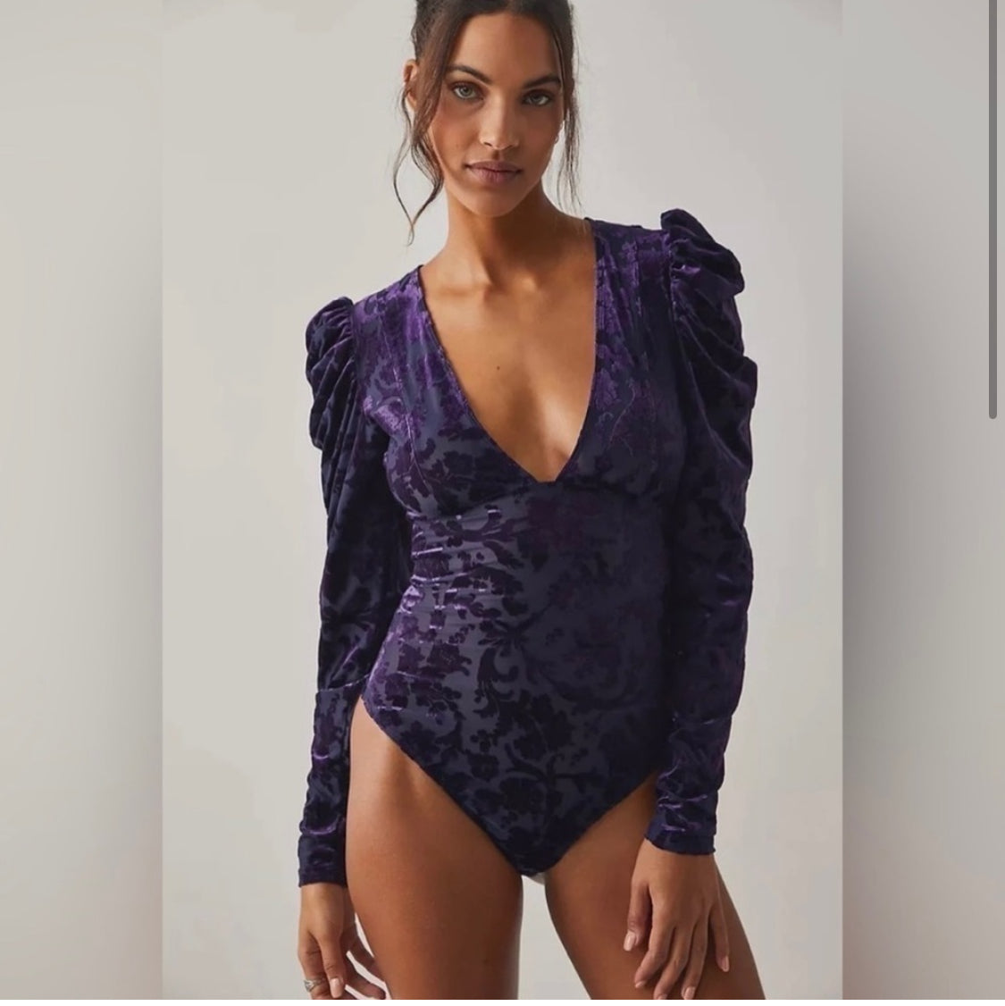 #116 Free People Purple plum Velvet Bodysuit Small New