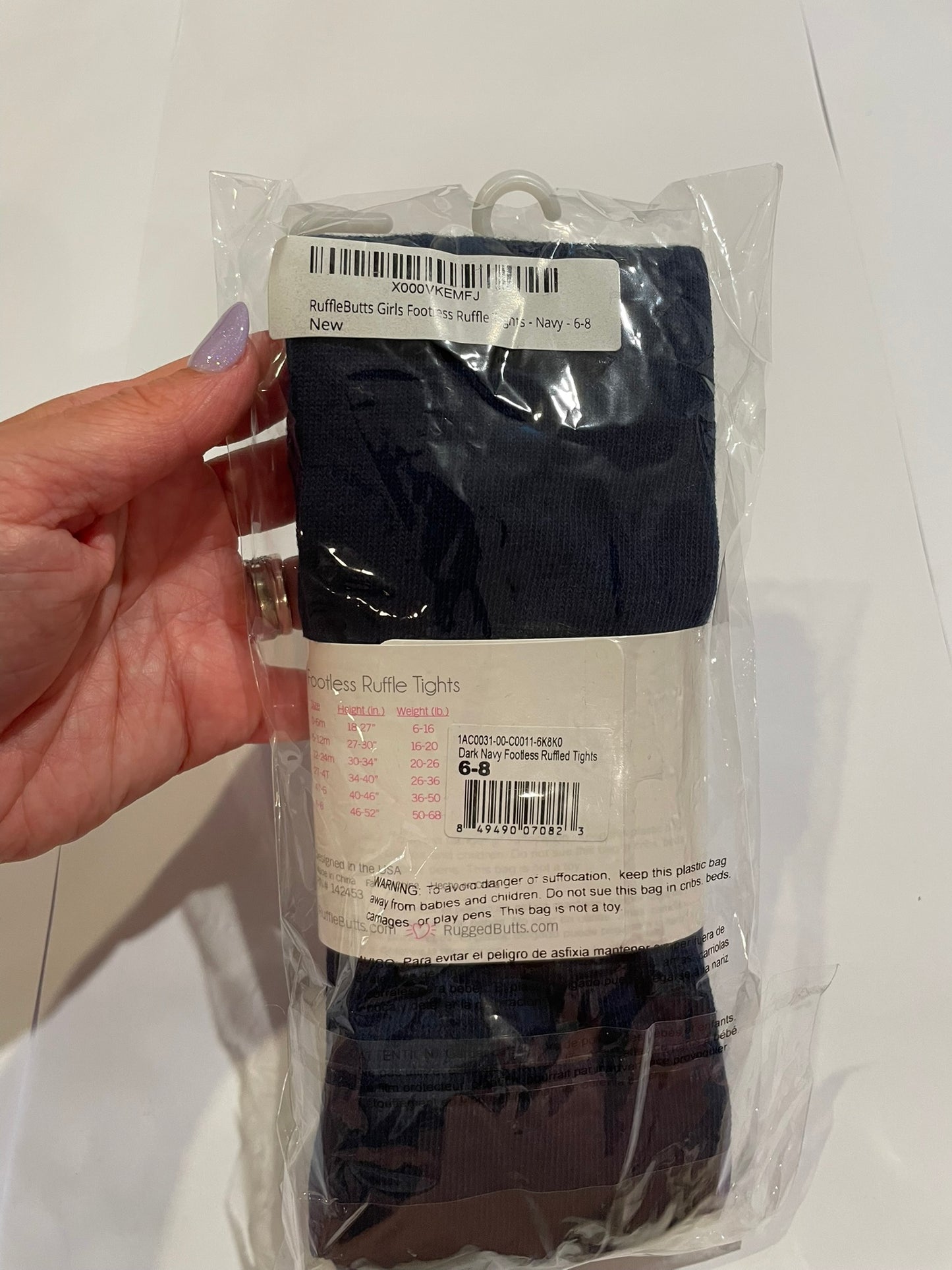 #126 Girls Ruffle Butts Navy Footless Ruffle Tights 6-8Y NEW