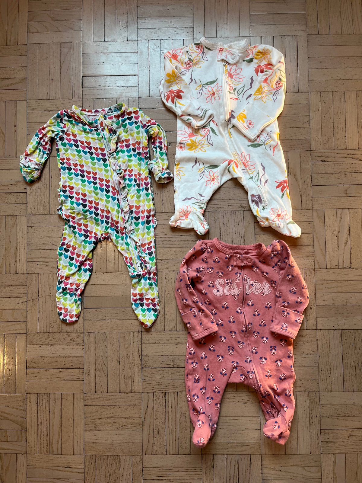 #195 Girls Newborn two-way zipper sleeper bundle, 3 total
