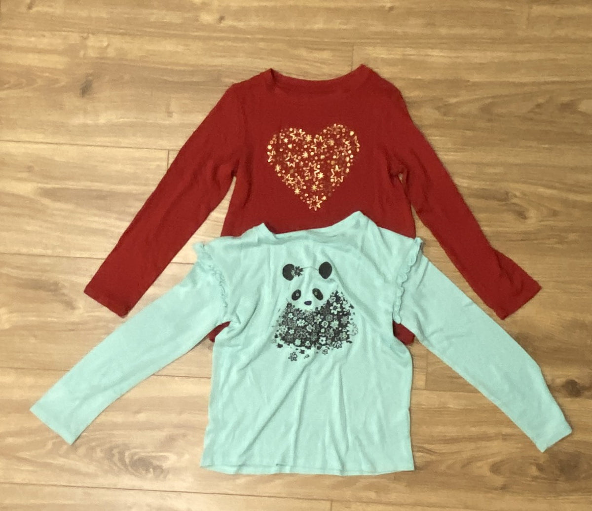 Seller #100 Girls Size 6/6X Cat and Jack Soft Long Sleeve Bundle (Panda and Red Stars)