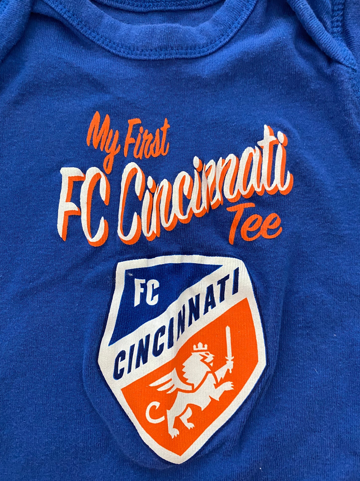 #117, FC Cincinnati blue onesie, gender neutral 3-6M, EUC