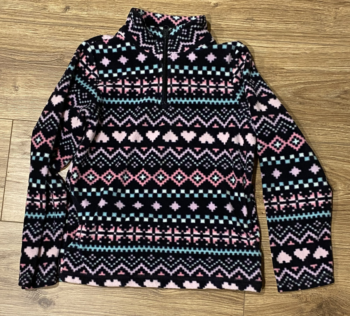 Seller #100 Girls Size M 7/8 Place Fleece Quarter Zip Black FairIsle Pullover