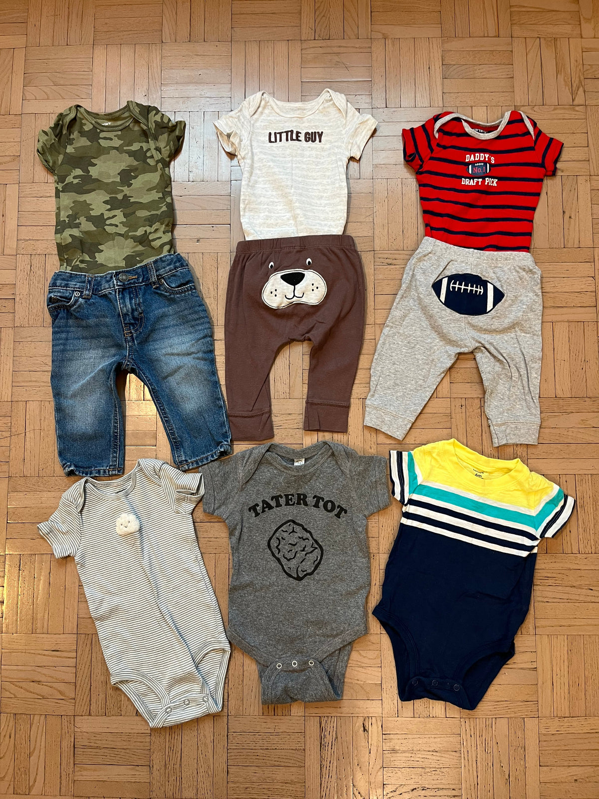 #195 Boys 6 month short sleeve fall onesie and pants bundle