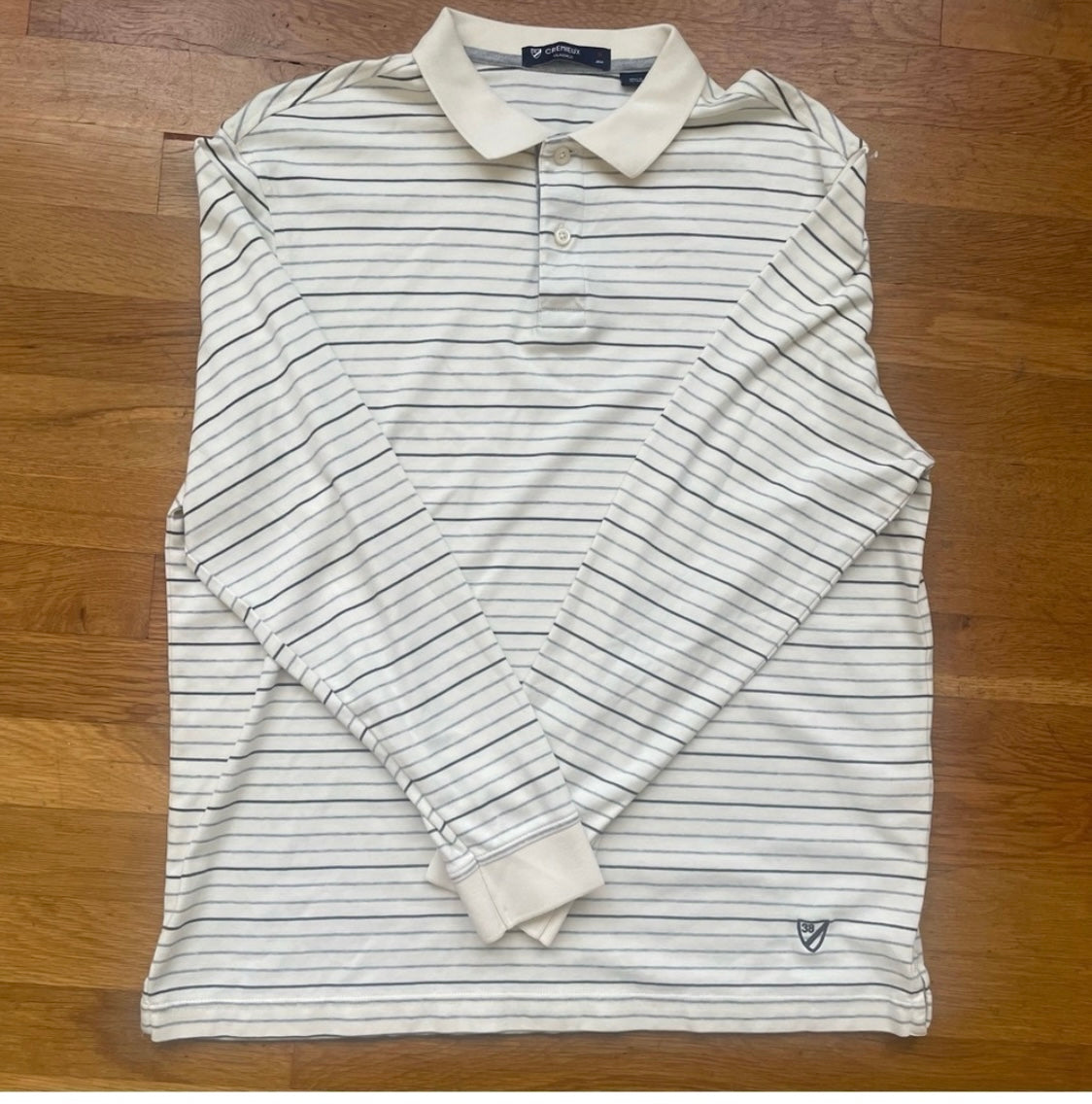 #116 DANIEL CREMIEUX Stripe Long Sleeve Polo Shirt Small