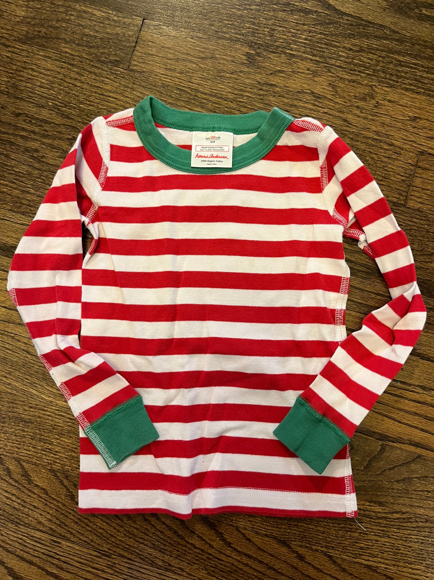 #67 Hanna Andersson Red Stripe Christmas Pajama Shirt 4T