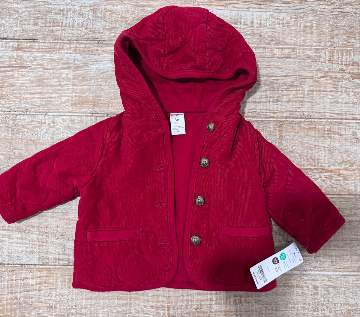 #108 Baby Corduroy Hooded Quilted Jacket Size 3-6M NEW