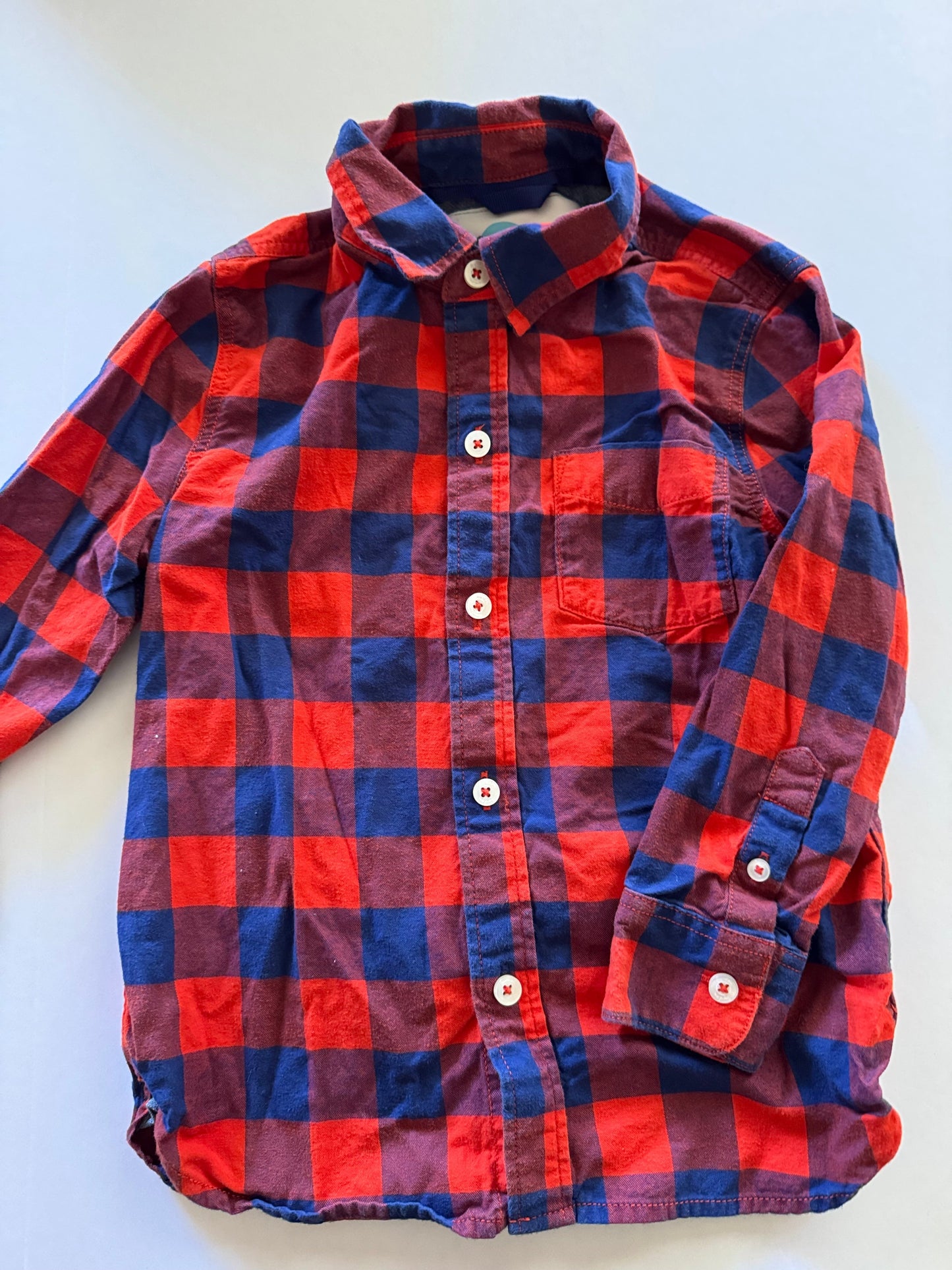 REDUCED #92 Boys 4/5 Boden red/navy checkered plaid button up collar shirt