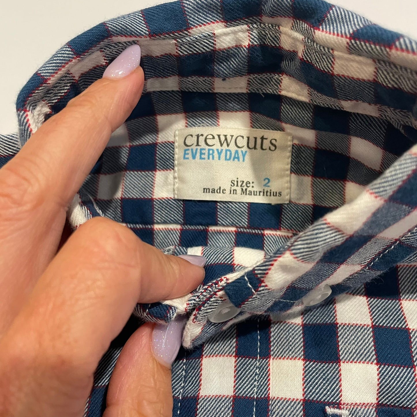 #126 Boys Crewcuts Checkered Button Up 2T euc