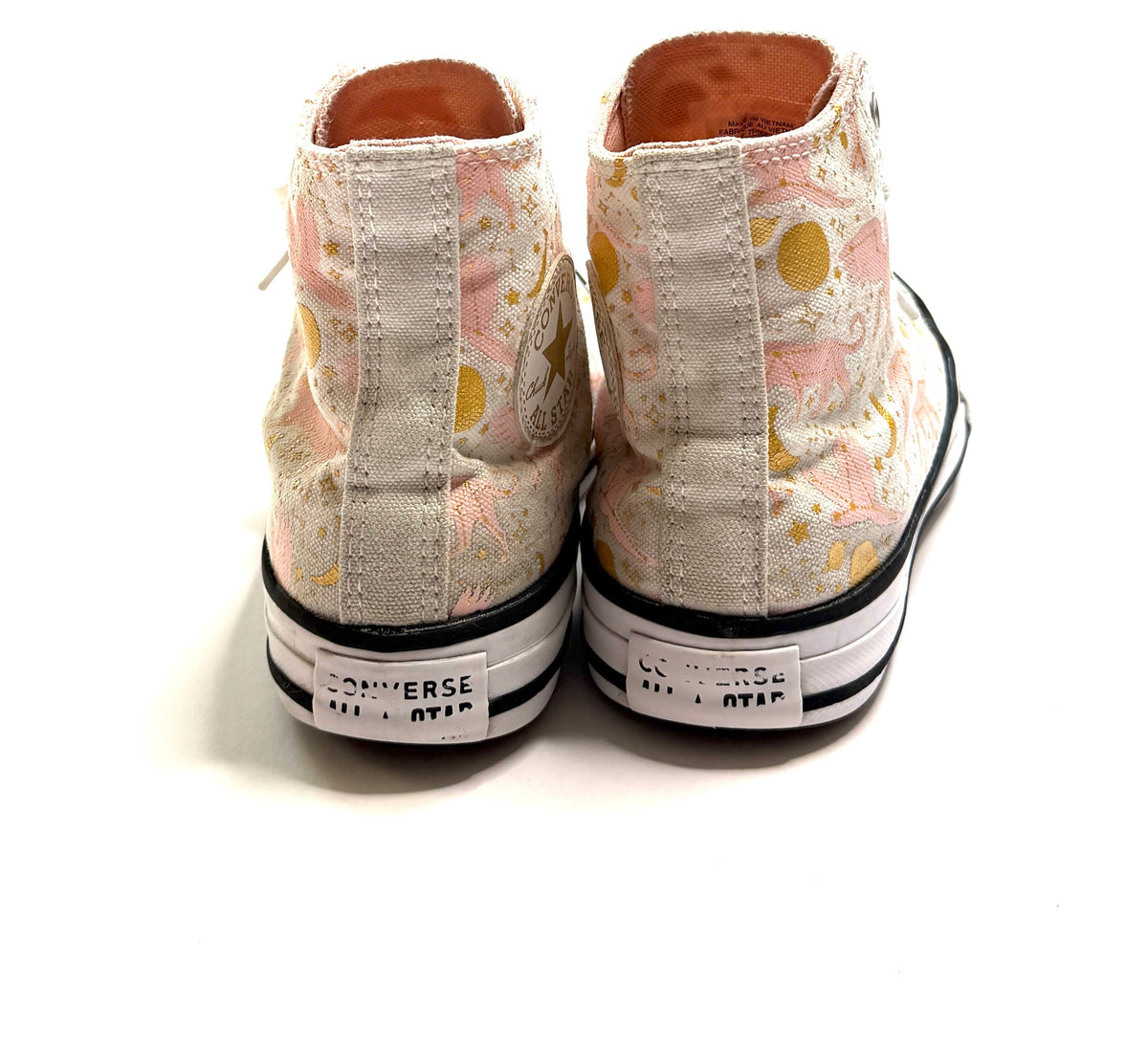 155 Girls Converse Size 1 Zodiac Sign Print Pink and Metalic Gold VGUC