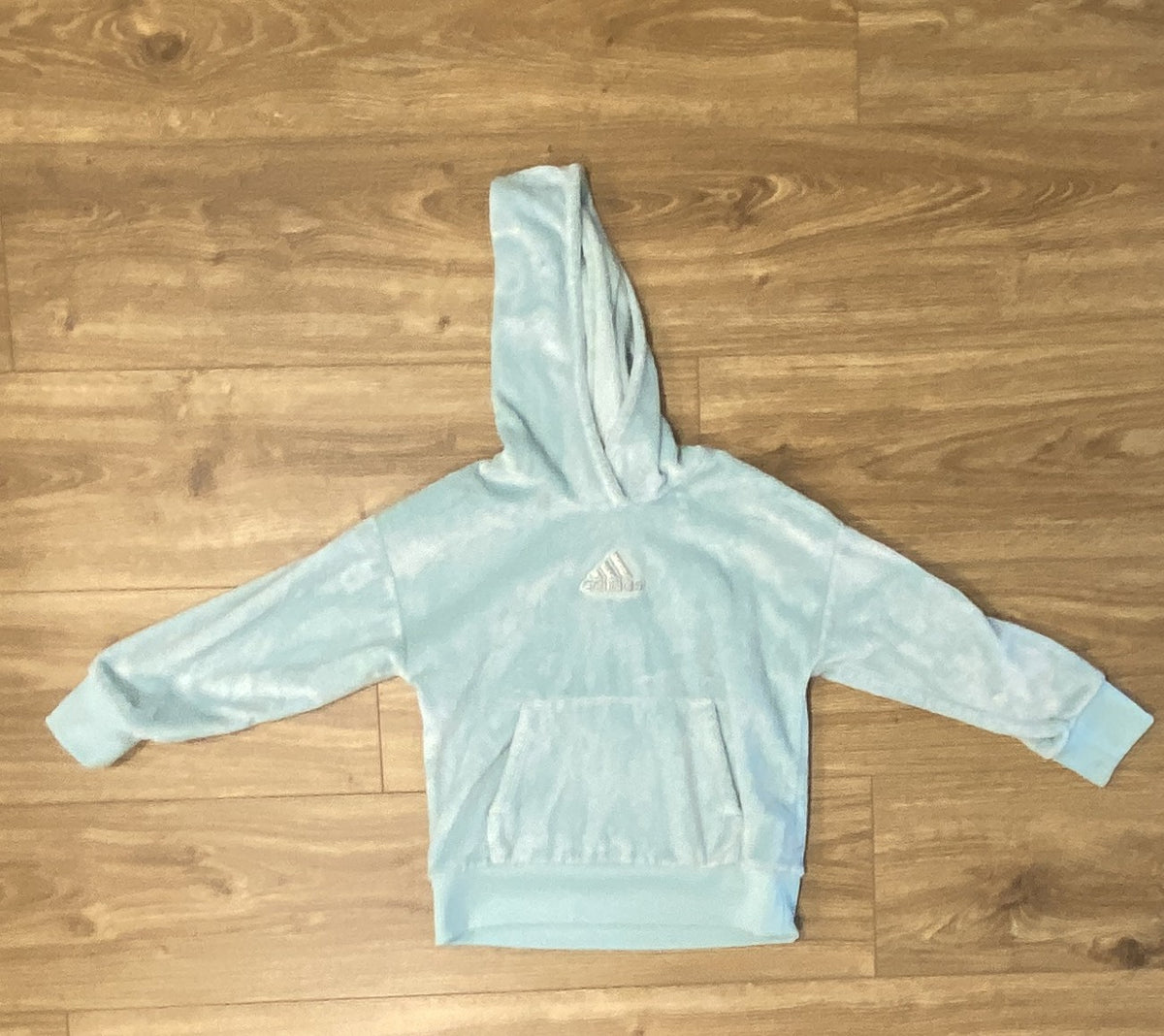 Seller #100 Girls Size 6/6X Adidas Plush Fleece Ice Blue and Silver Hoodie