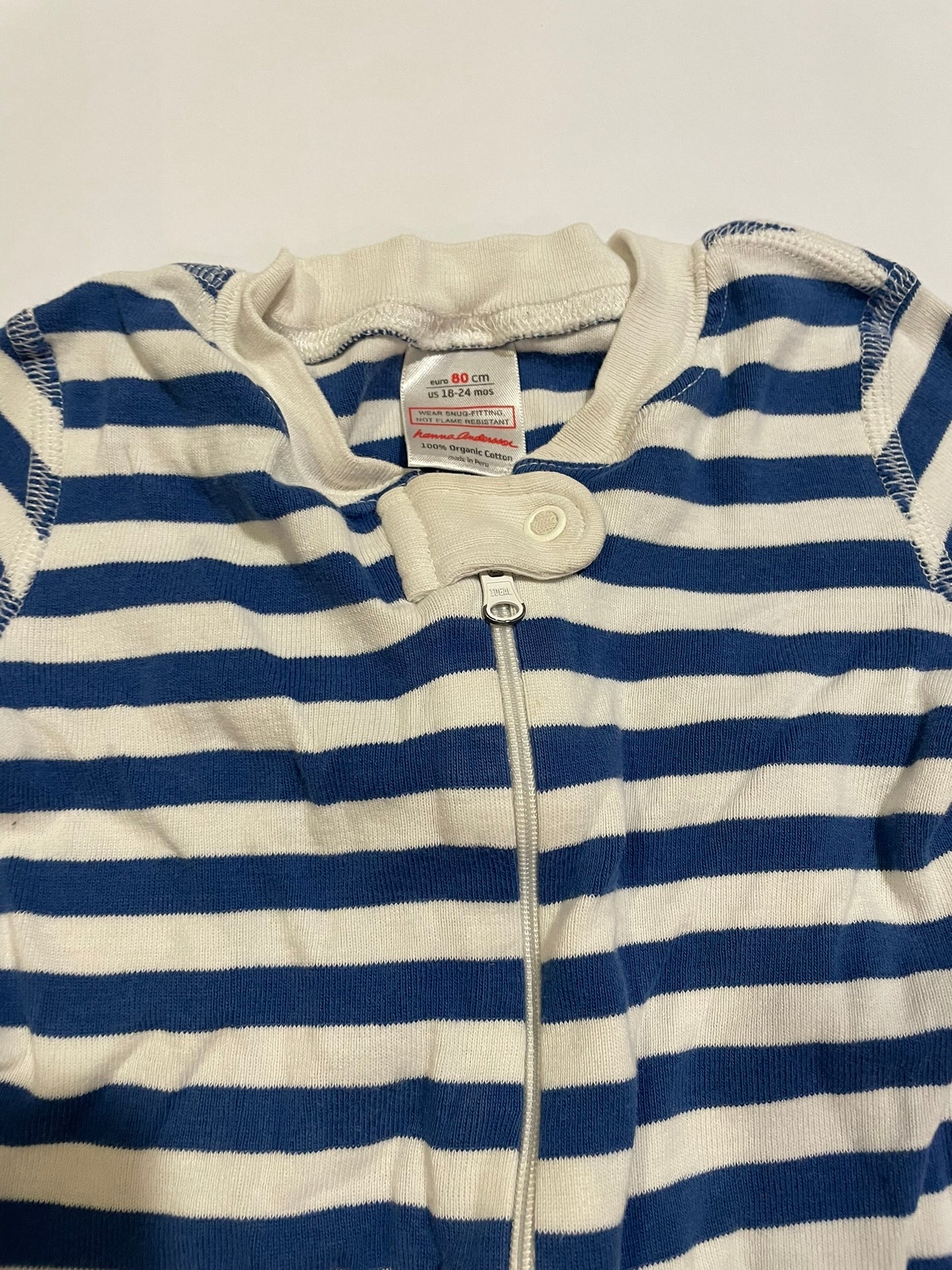 #126 Boys Hanna Andersson White/Blue Striped Sleeper GUC
