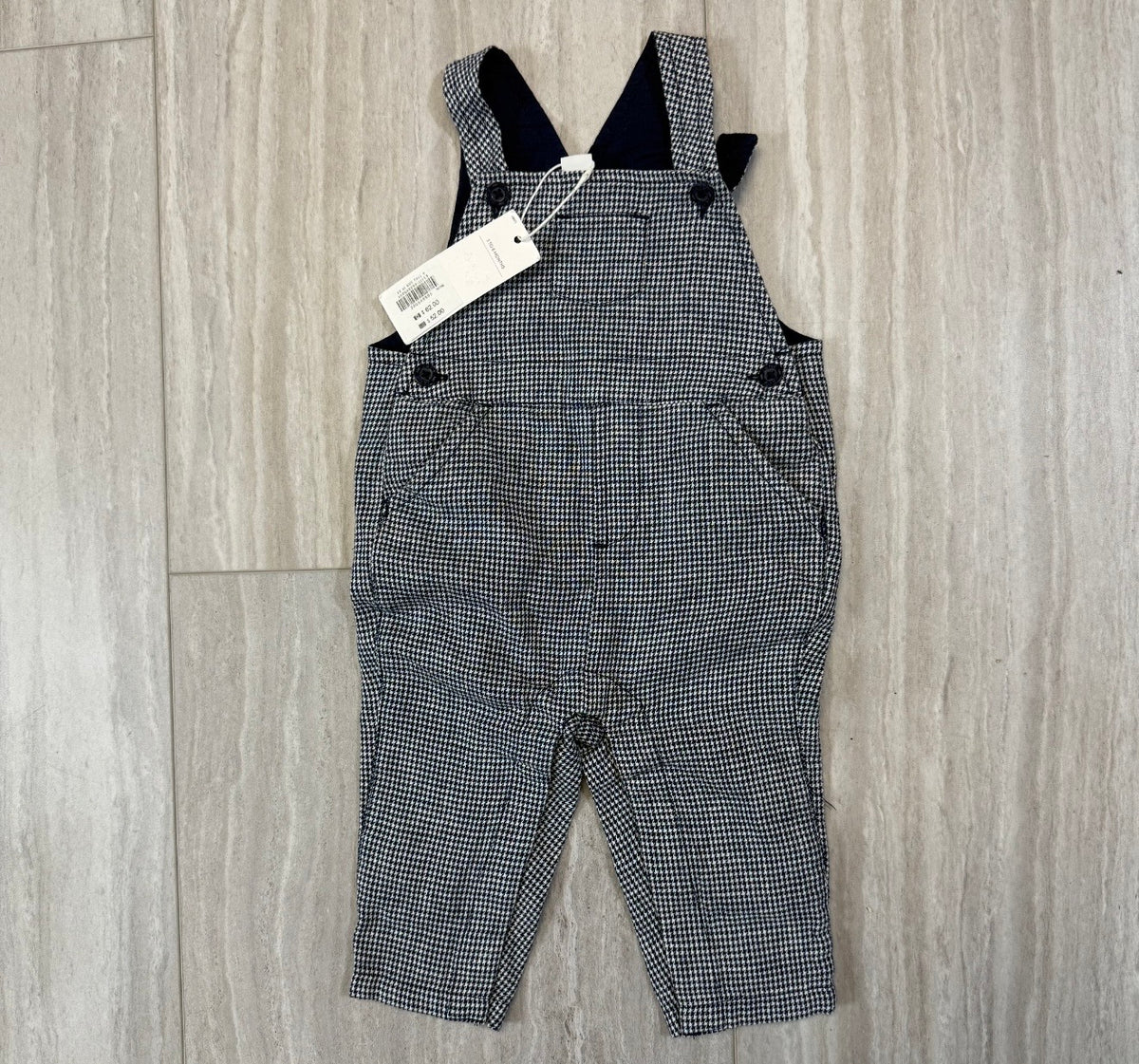 #110 Janie & Jack Boys Navy White Plaid Overalls Brand New size 3-6 mo.