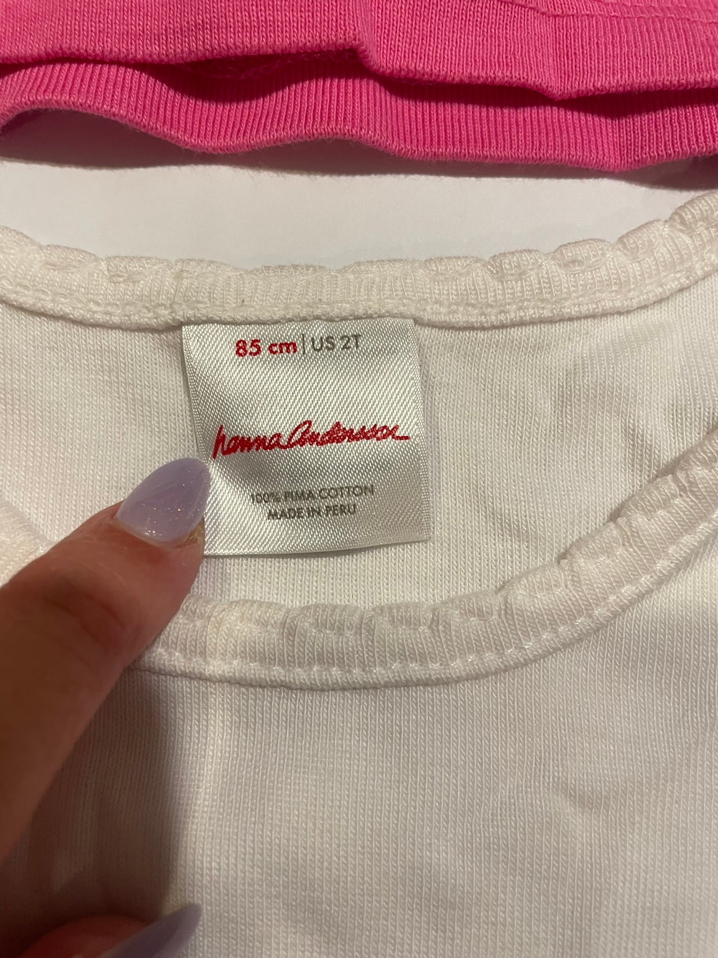 #126 Girls Hanna Andersson Set of 2 Pointelle LS Shirts 85 (2T) EUC Pink & White