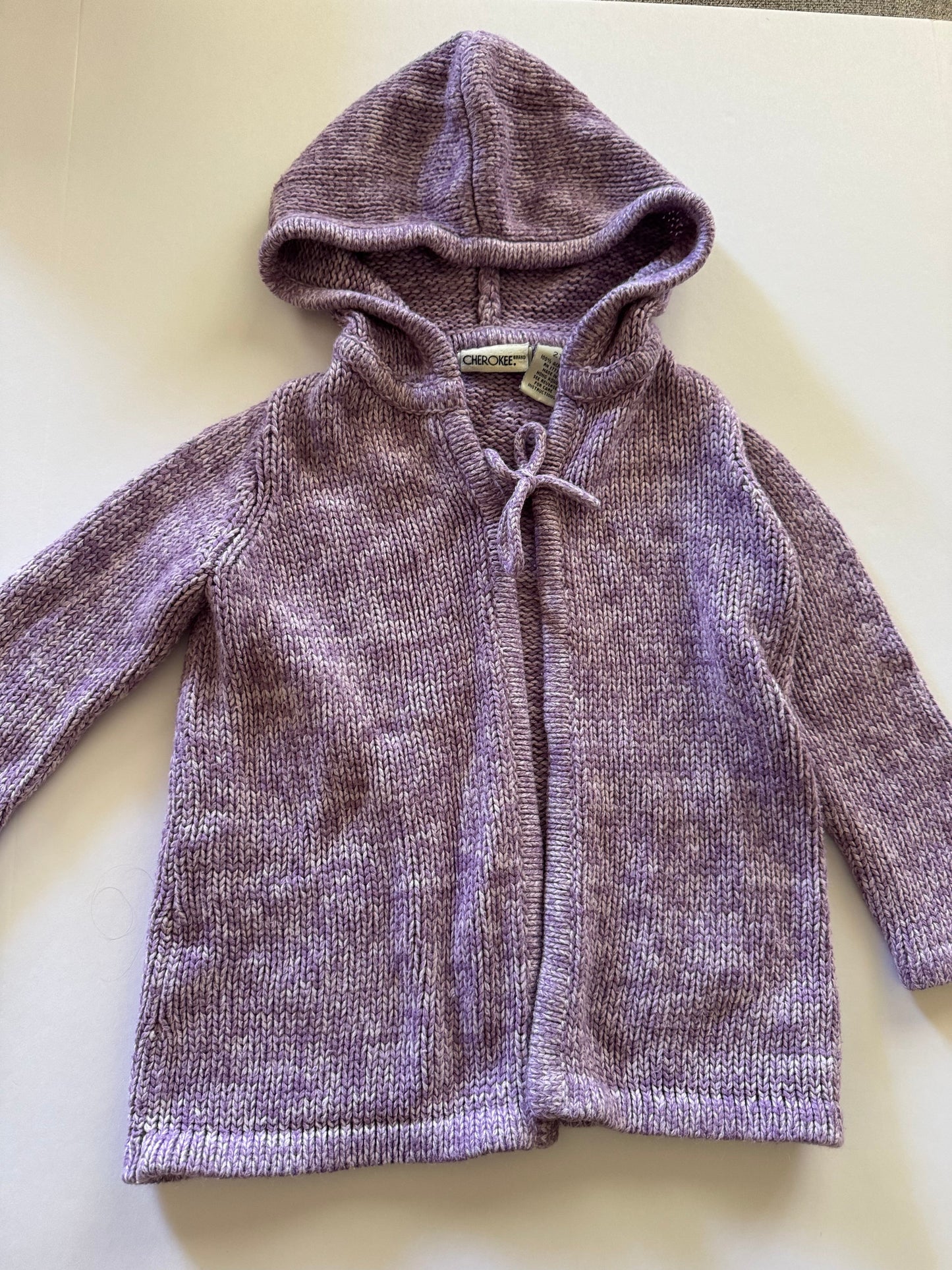 REDUCED #92 Girls 2 t purple sweater cardigan open with tie front
