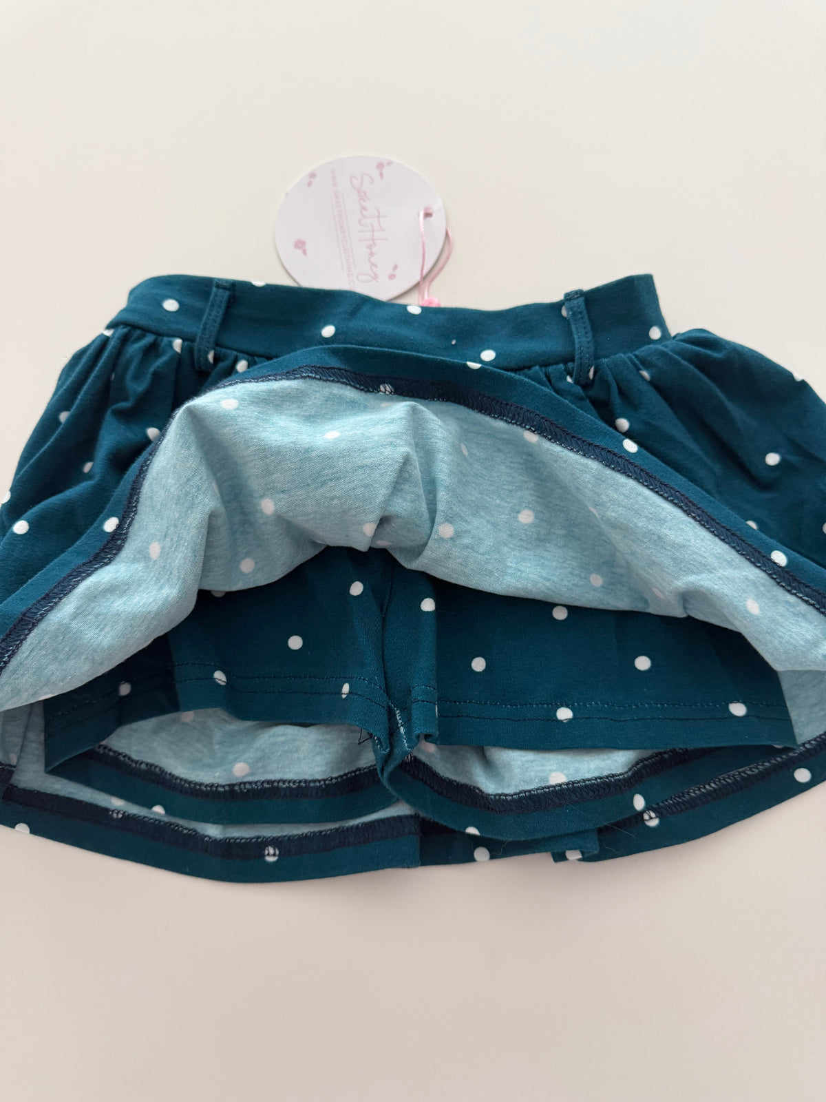 #117, Girls 2T, SweetHoney teal polka dot skirt, New