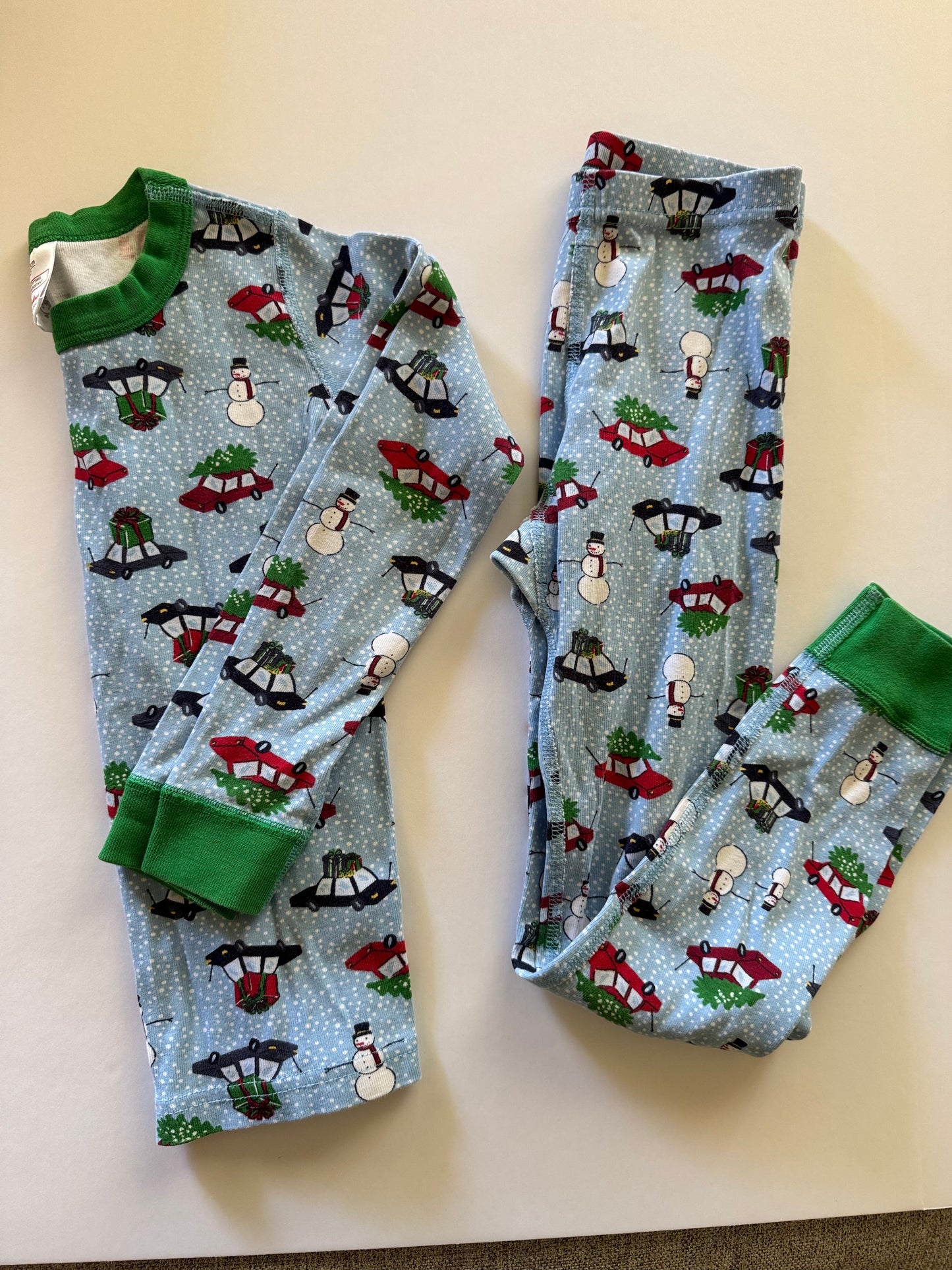 REDUCED #92 boys Hanna andersson 6/7 blue snowman holiday 2 piece long pajama set