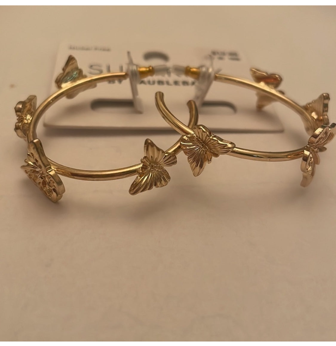 #116 SugarFix BaubleBar Gold Crystal Wings Butterfly Hoop Embellished Earrings NWT