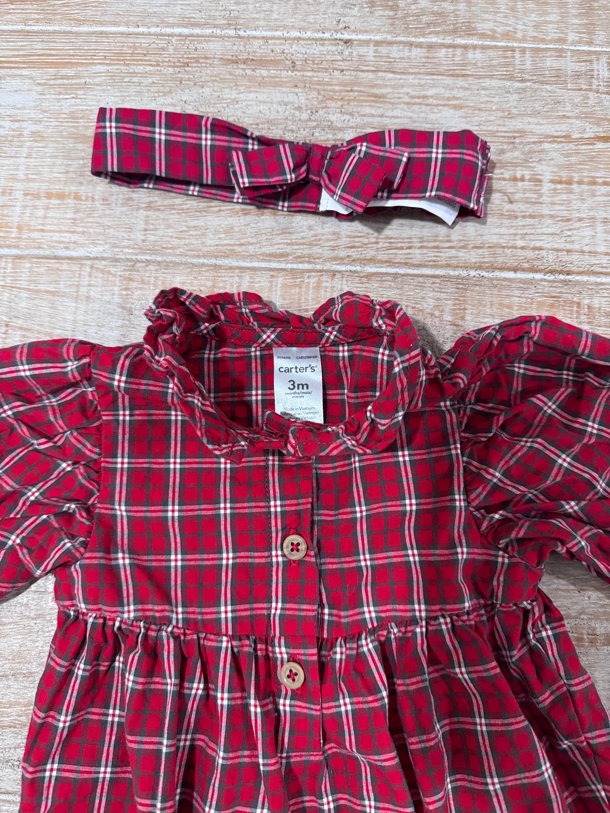 #108 Infant Girl Carters 2-Piece Plaid Bodysuit Set 3M