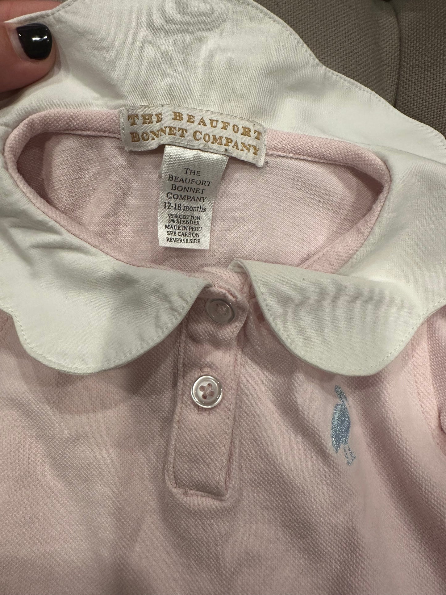 #85 TBBC Pink & White Polo, Infant girls 12-18m