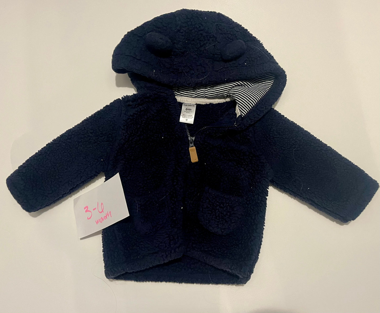 #32 3-6 month Navy fleece Sherpa jacket