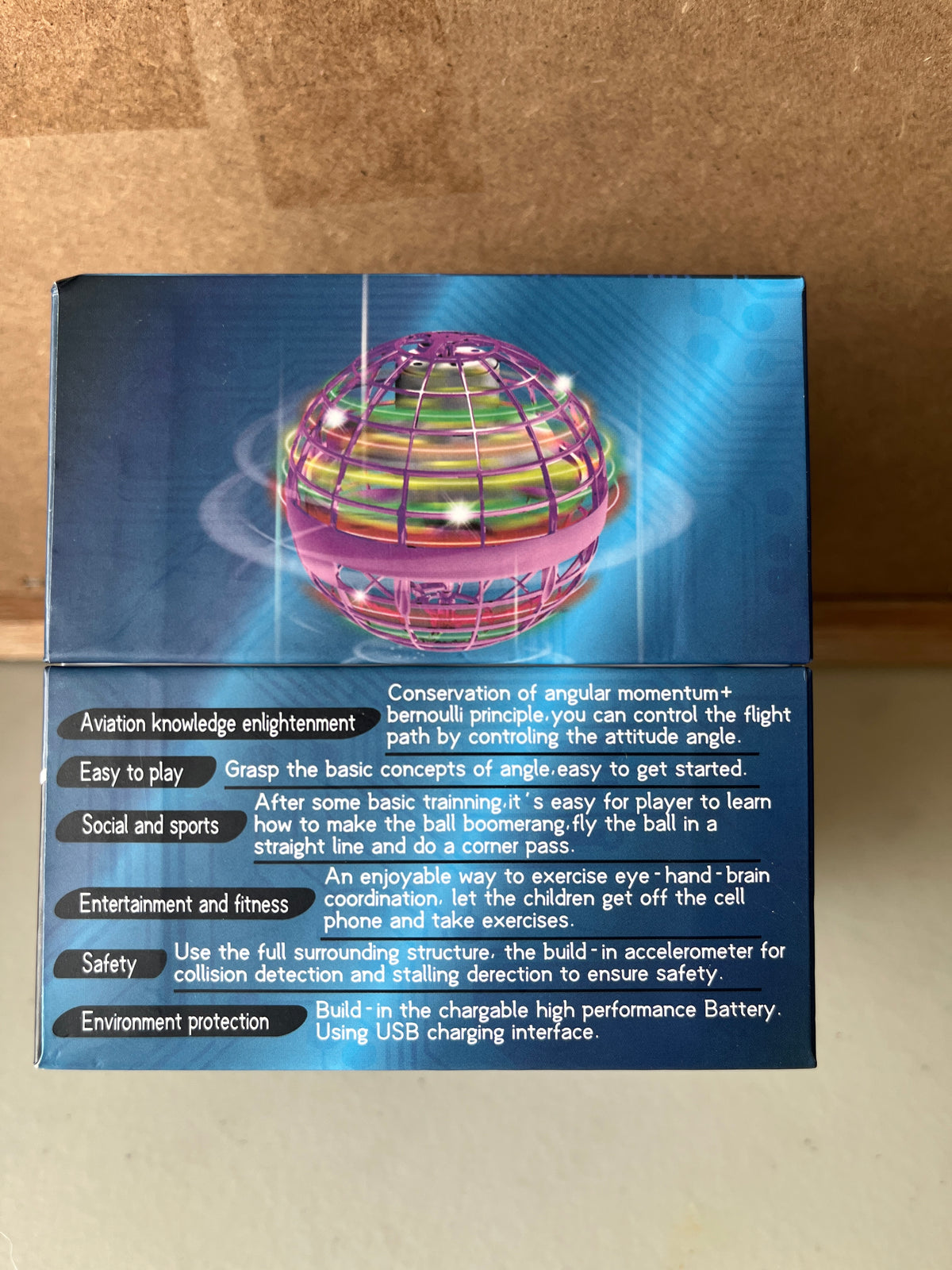 135 Amerfist, spinning and flying rechargeable toy. See picture of the back of the box for details. LN