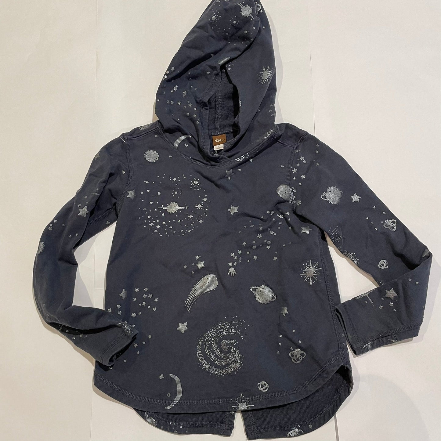 #126 Girls Tea size 6 Navy Star Hooded Sweatshirt GUC