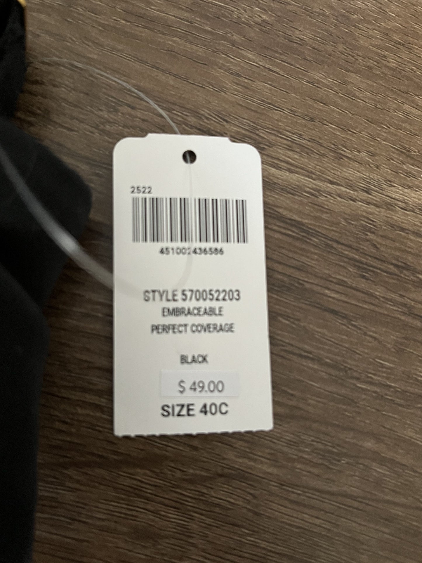 #124 NWT Soma Black Embraceable Perfect Coverage Bra 40C