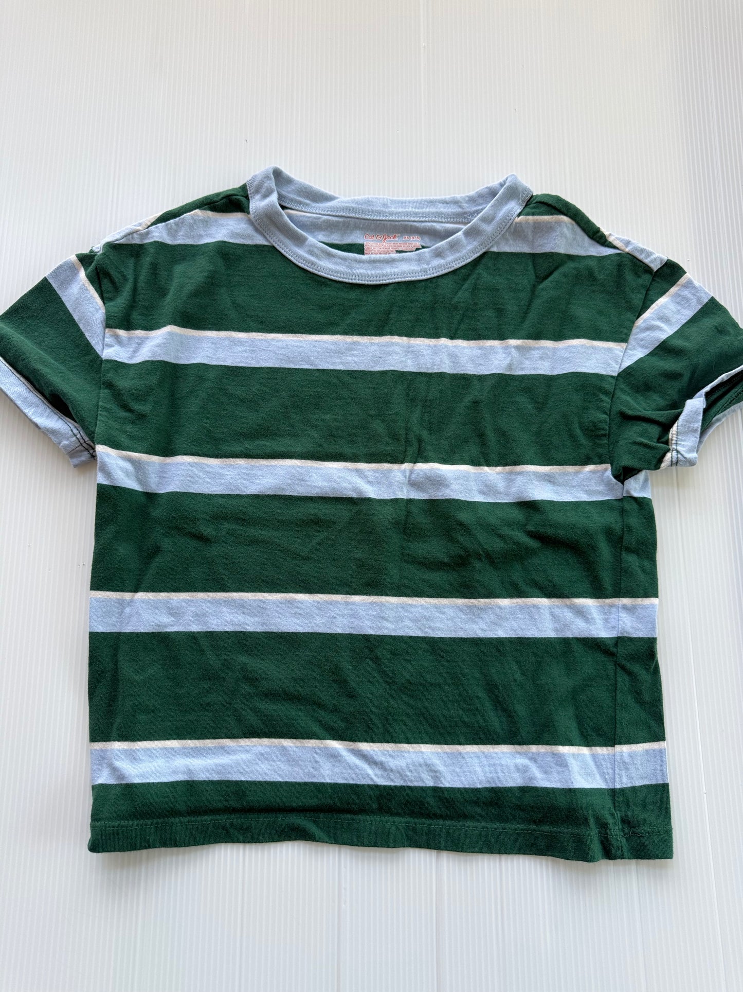 #167 Cat & Jack Boys Green Striped Tee - XS (4-5)