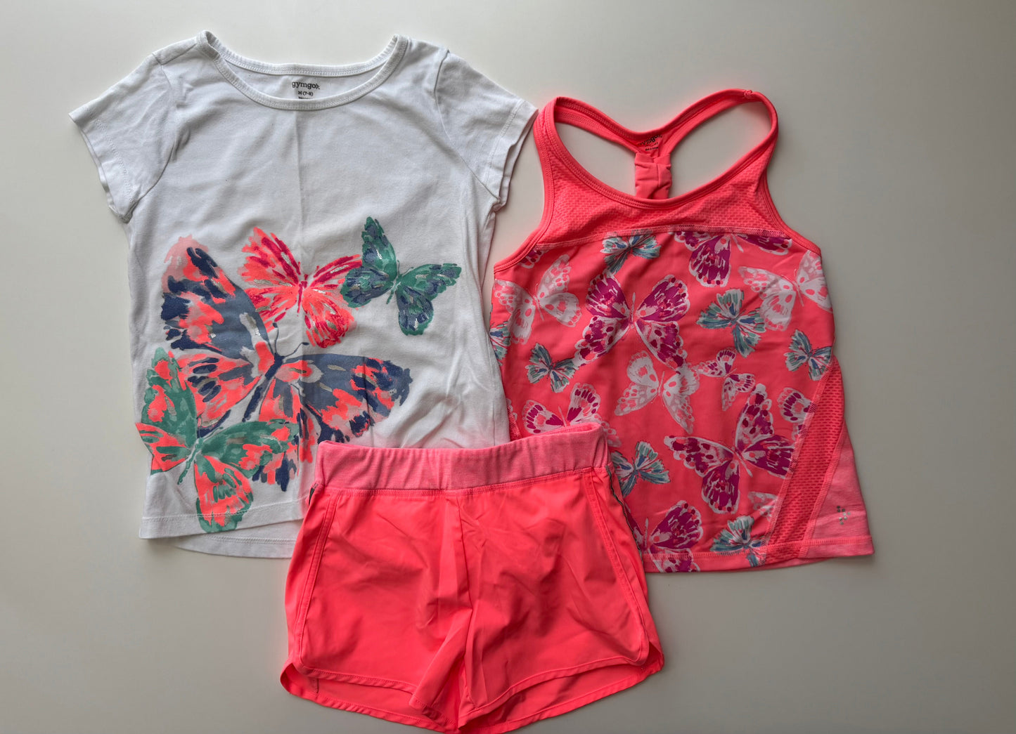 #32 Gymboree Gymgo 3 piece active set neon butterfly EUC Girls size M 7-8