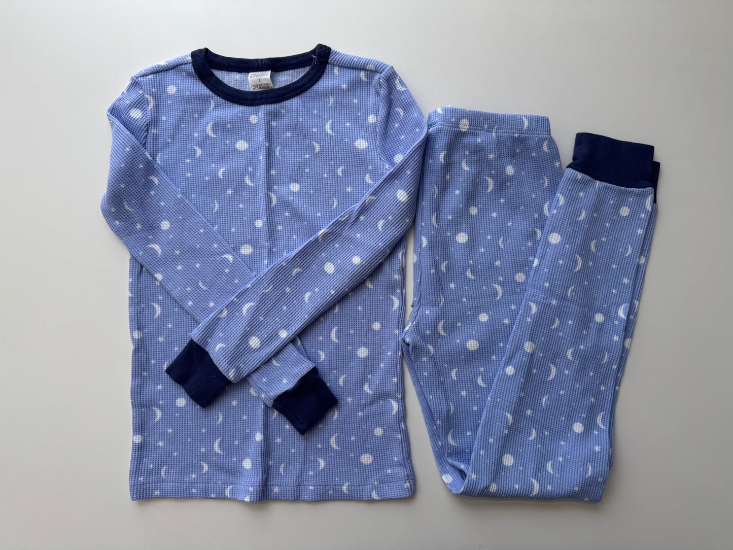 #32 Gymboree like new blue moon and stars waffle pajamas size 8