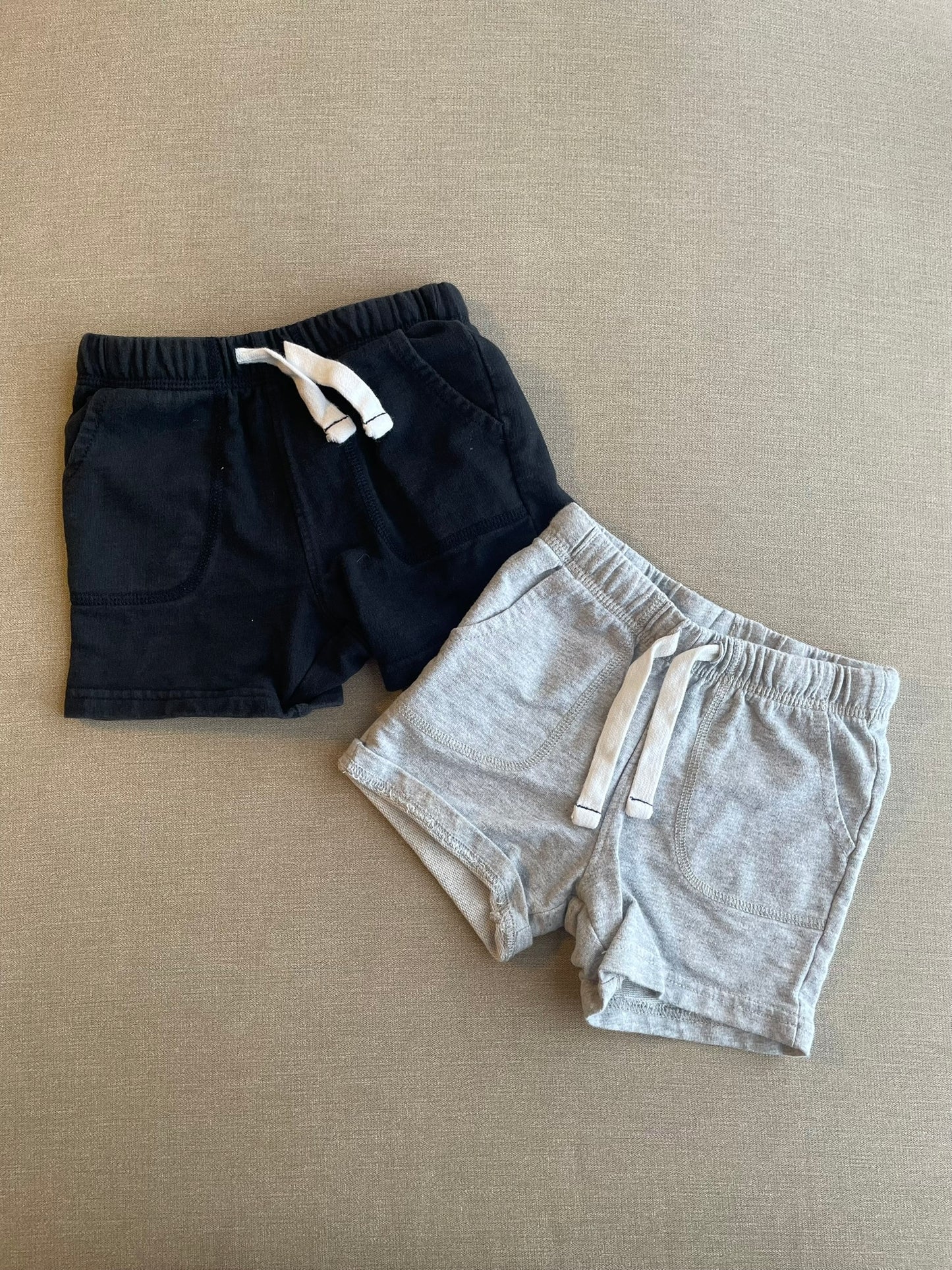 Seller #12 | Boys | Black and Light Gray Cloth Shorts with Functional Drawstring | Size 24 months