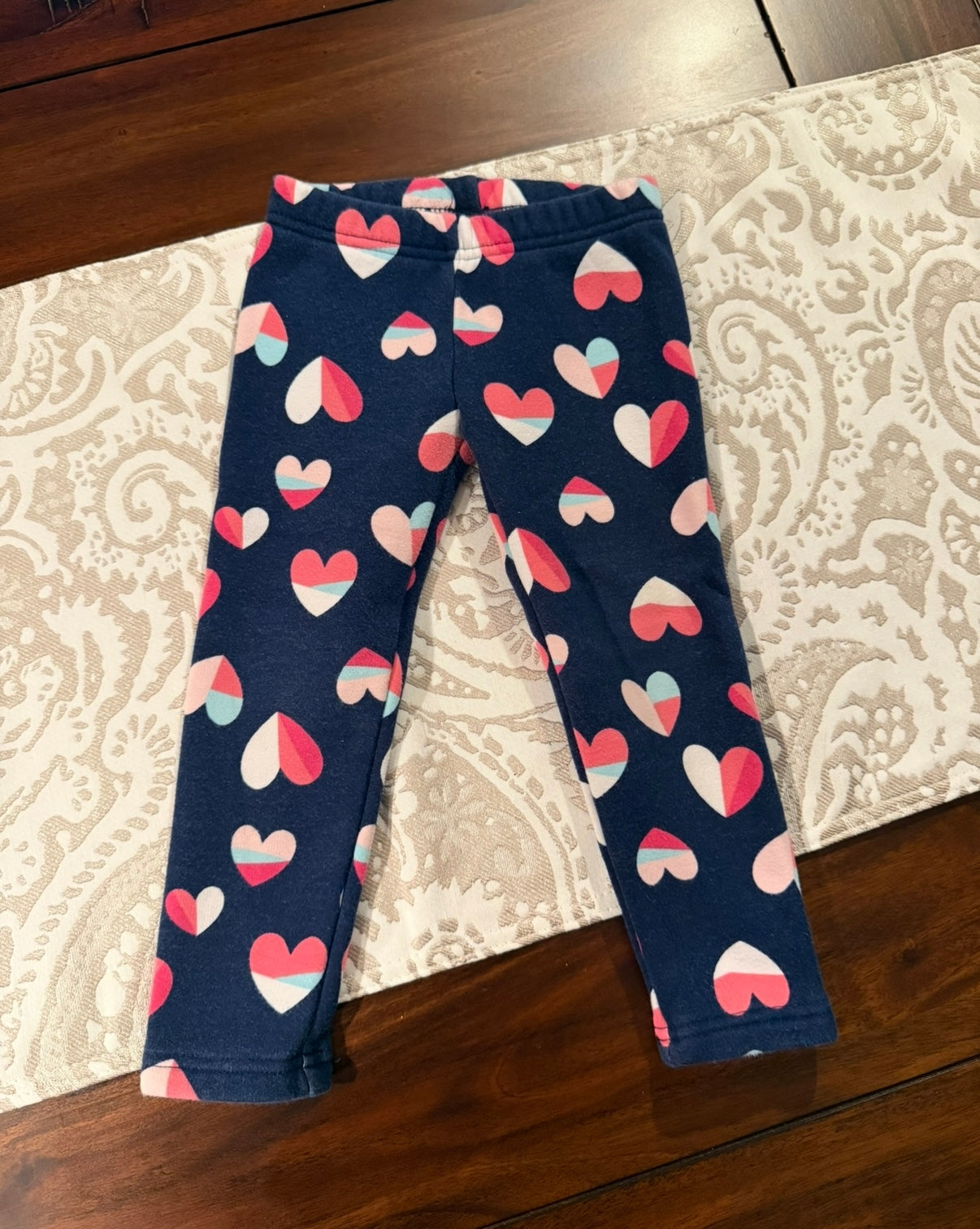 #51 3T Hearts Fleece Lined Thick Leggings