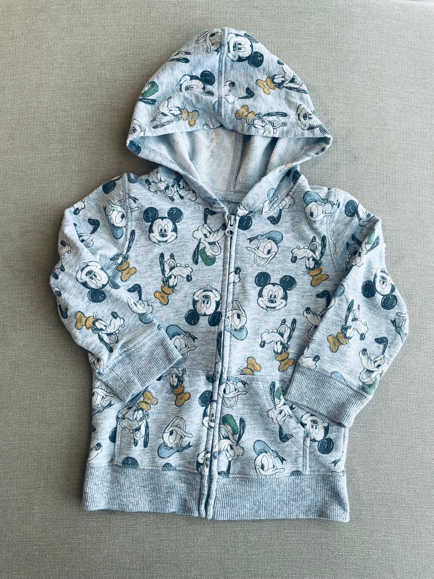 *REDUCED* Seller #12 | Gender Neutral / Boys | Disney Light Gray Mickey Mouse, Goofy, Donald Print Zip up | Size 24 Months