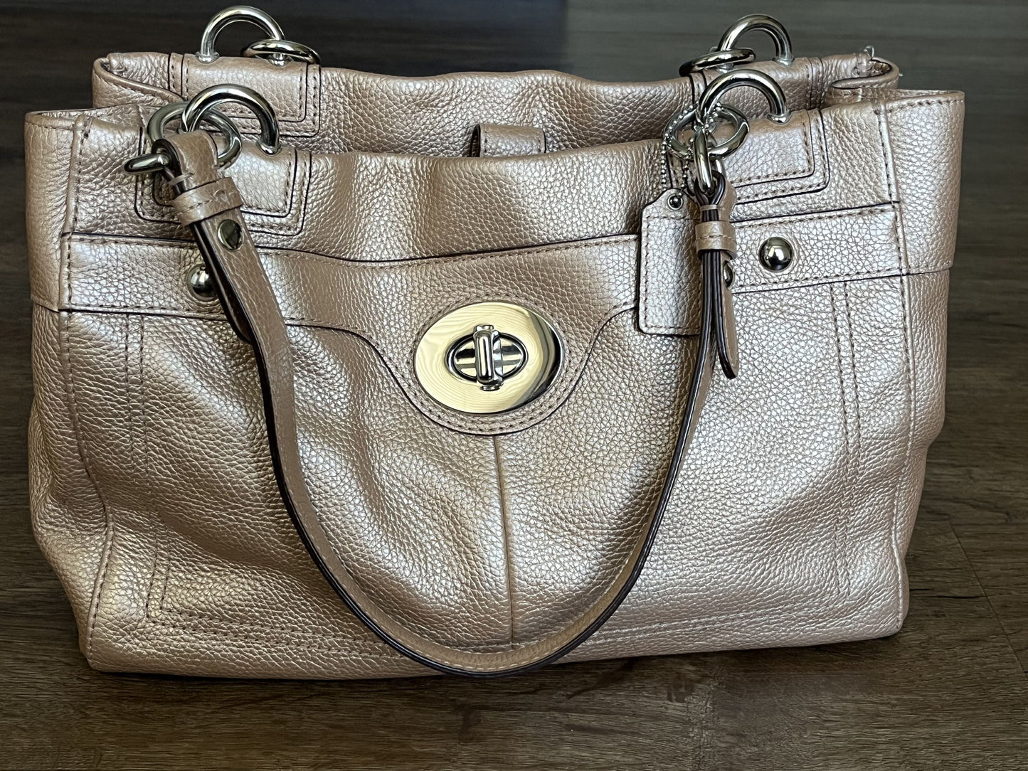 #124 EUC Gold Coach Purse with Teal Interior