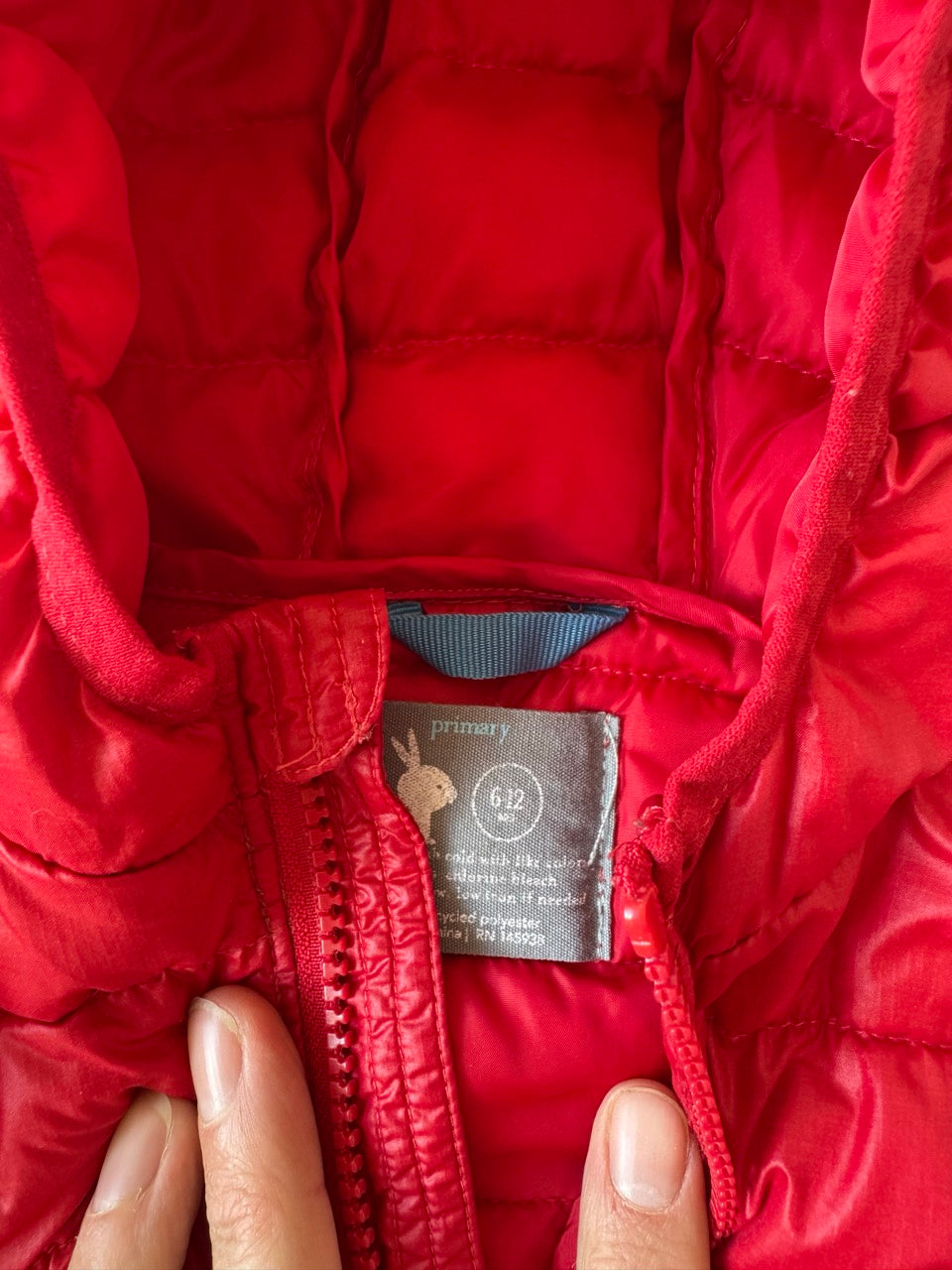 #190 REDUCED Primary 6-12m Red Puffer Jacket (Gender Neutral)
