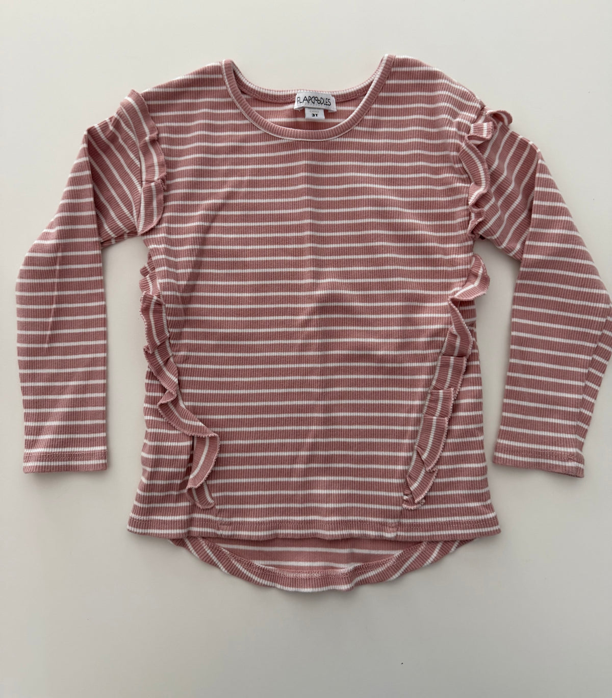 #117, Girls 3T, Ruffle Butts mauve & Flapdoodles mauve striped shirt bundle, VGUC