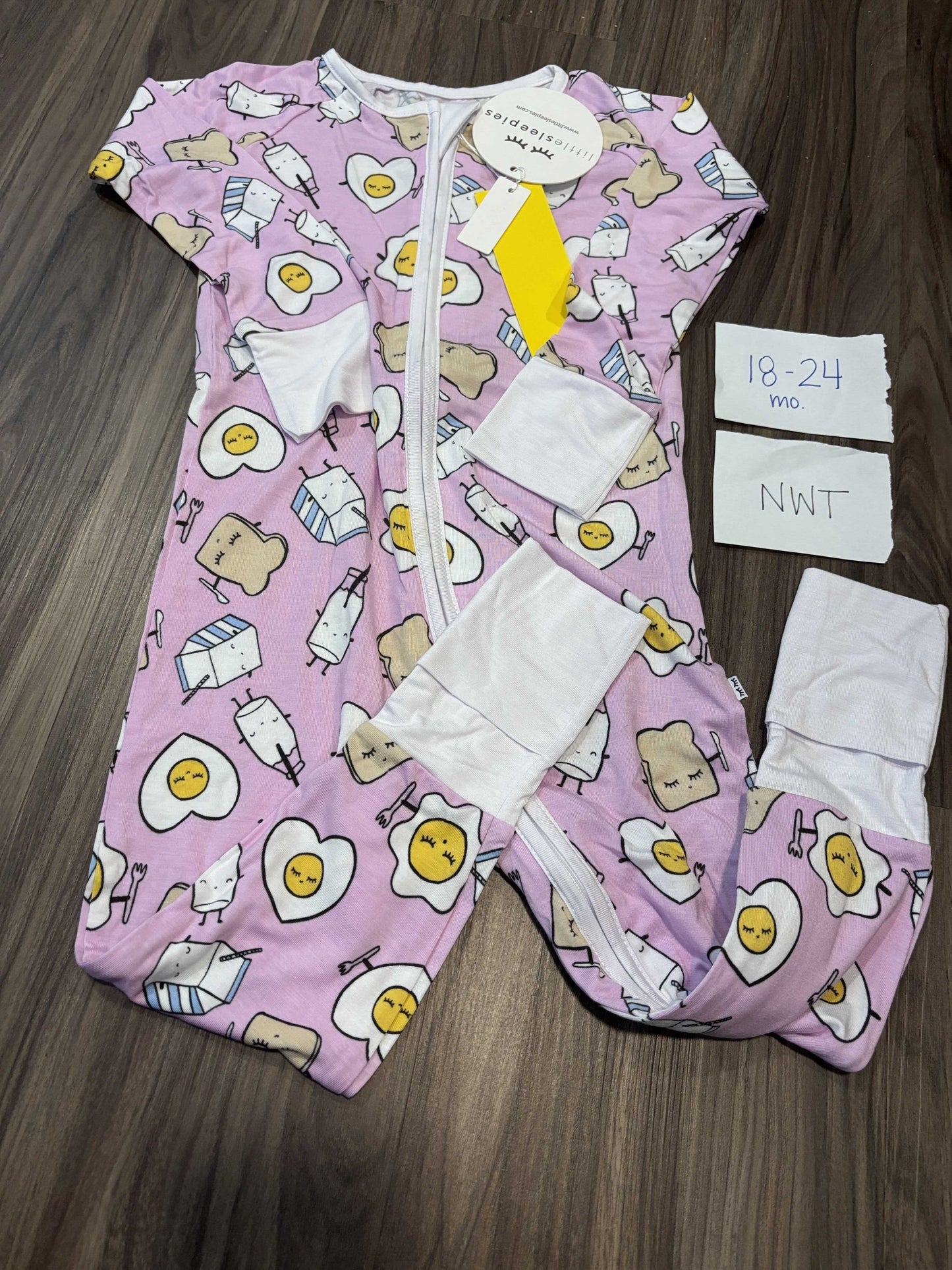 #77 - 18-24 Mo - NWT Little Sleepies - Pink Breakfast Buddies Zippy