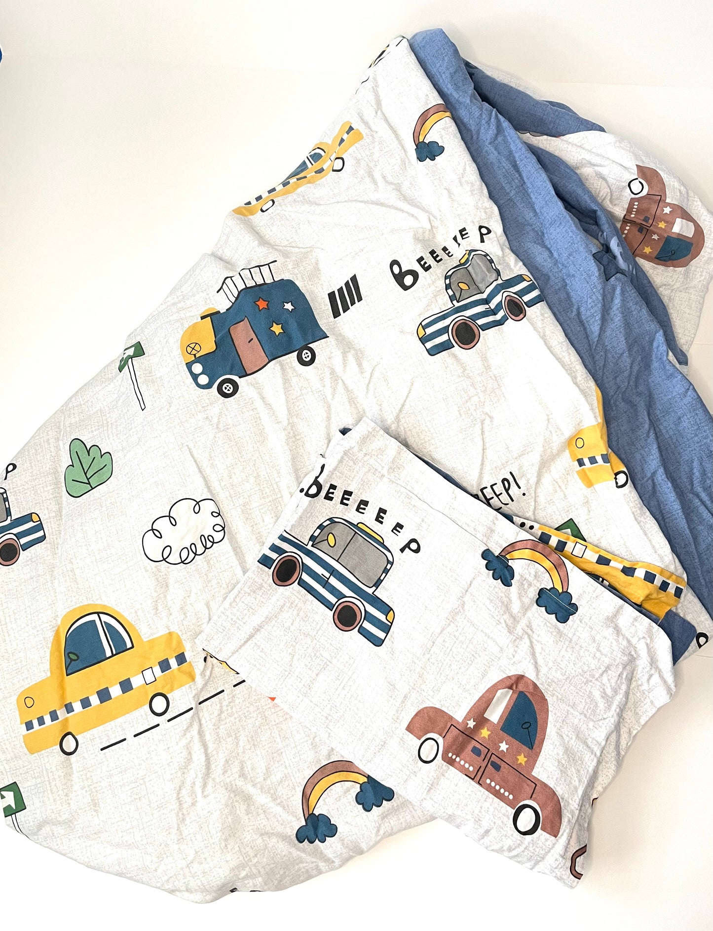 #121 Car Themed Twin Size Duvet Cover and Pillow Sham, EUC
