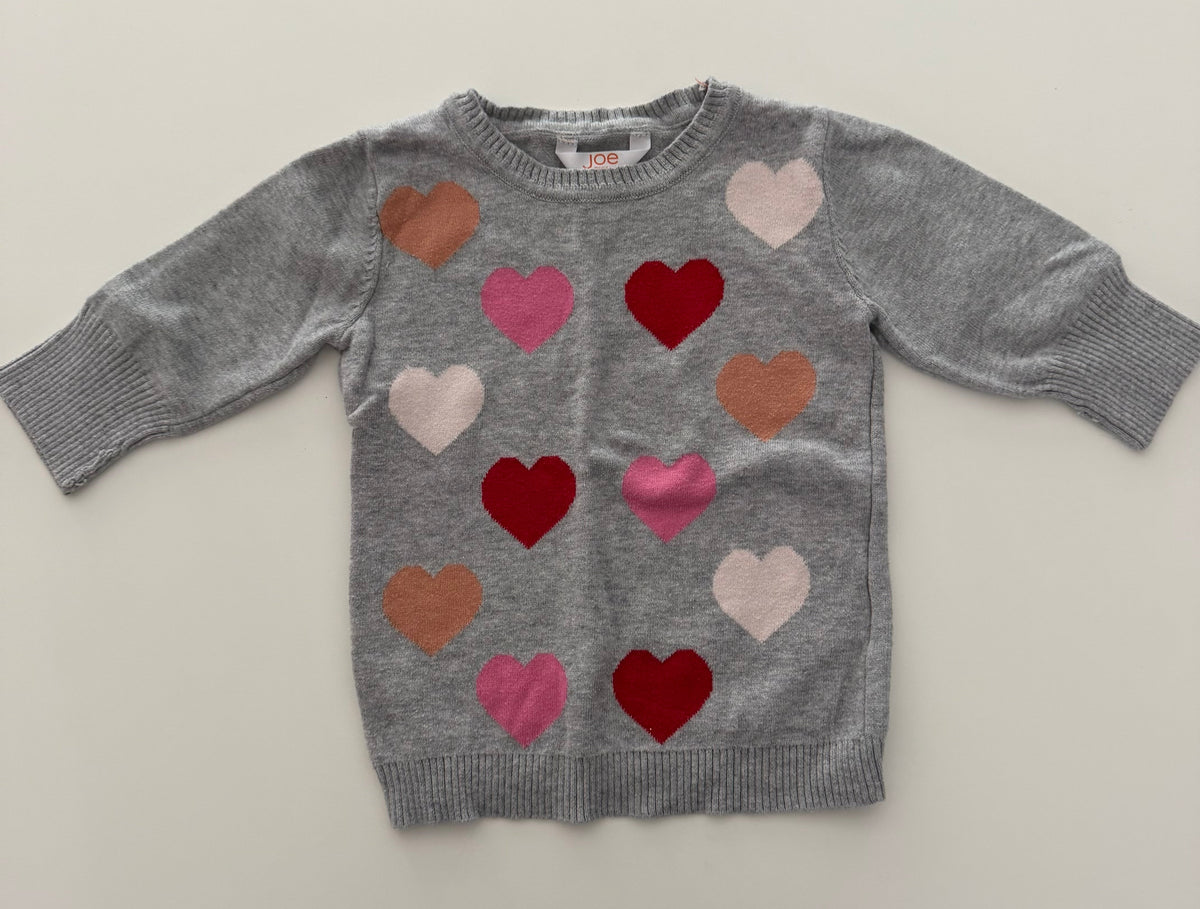 #117, Girls 3T, Joe Fresh gray heart sweater, VGUC