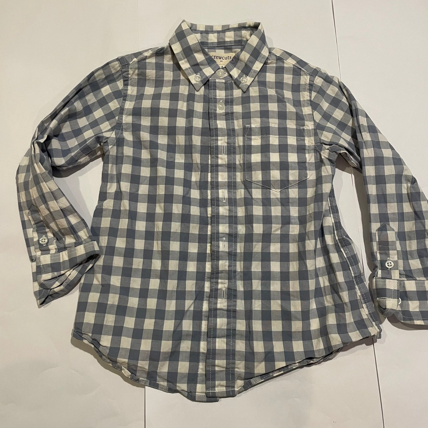 #126 Boys Crewcuts 2T LS Button Down Blue/White EUC