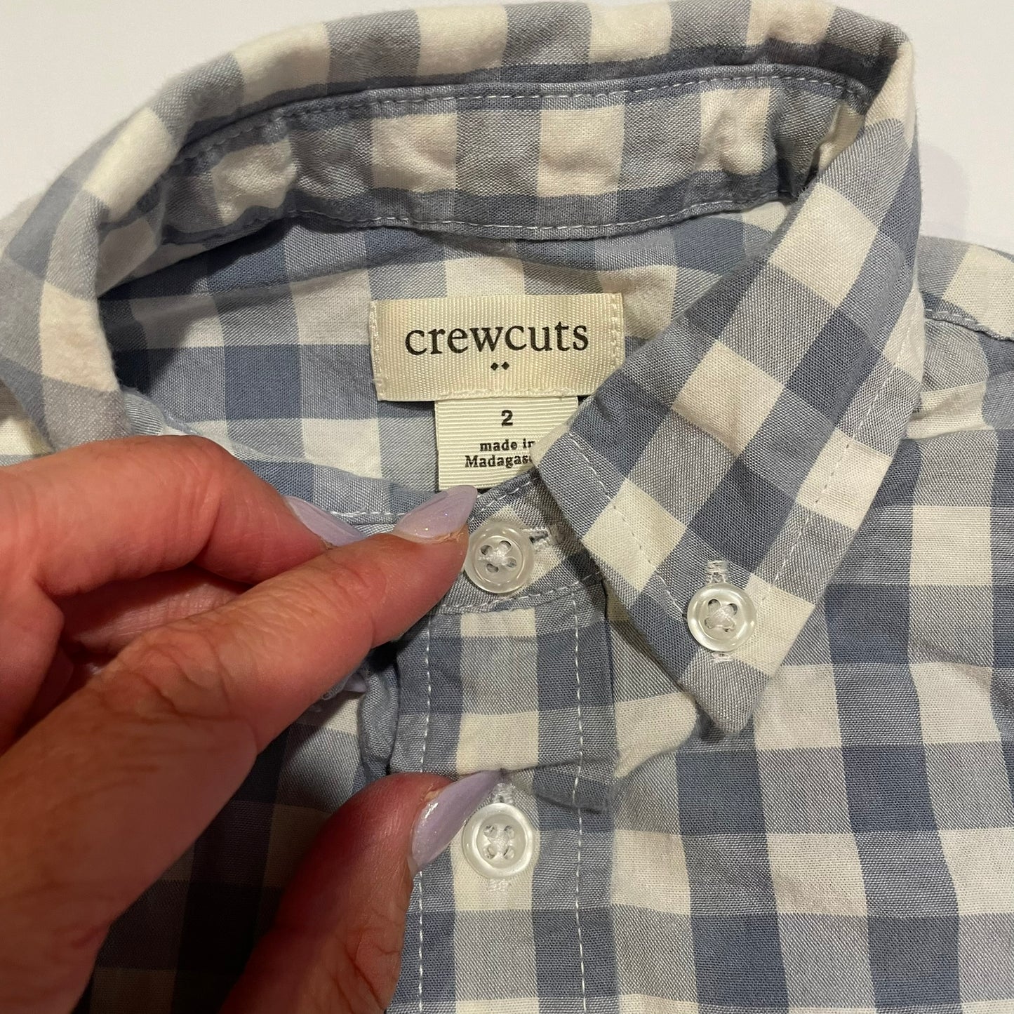 #126 Boys Crewcuts 2T LS Button Down Blue/White EUC