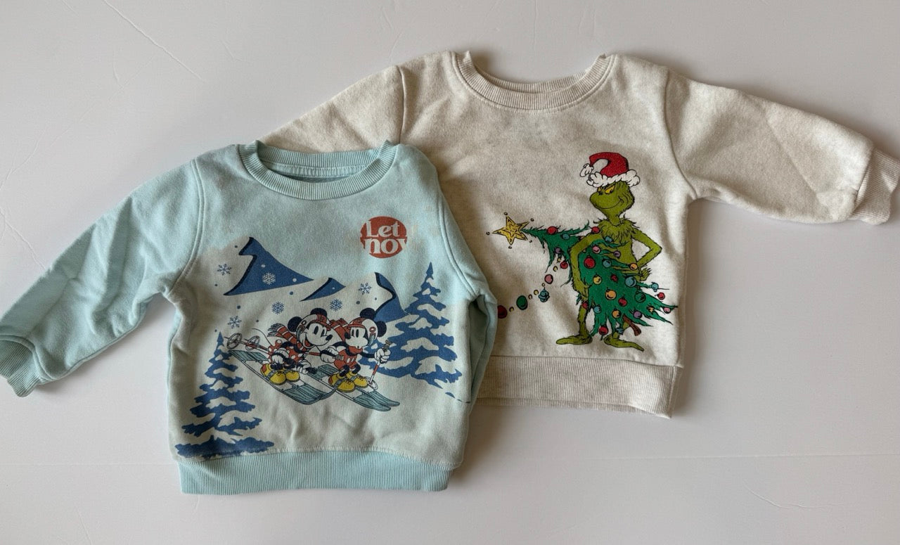 #190 REDUCED Sweatshirt Bundle: 18m Mickey Mouse and The Grinch