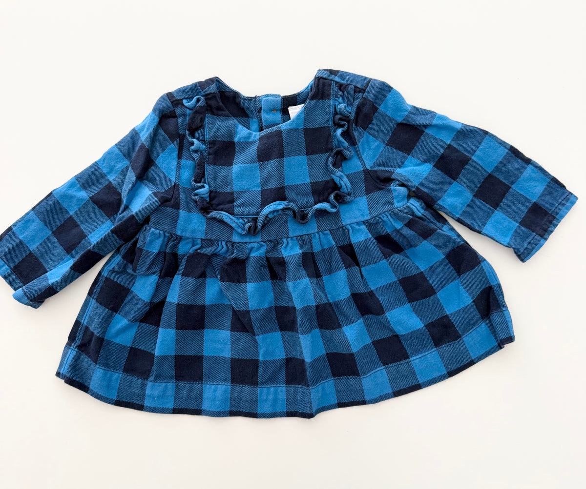 #117, Girls 18M, Hanna Andersson blue/navy buffalo checkered blouse, GUC