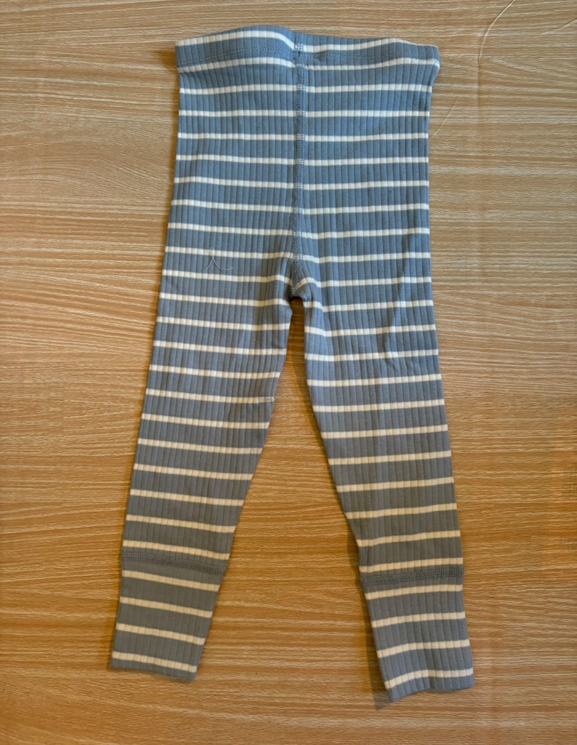 #102 Hanna Anderson Light Blue and White Stripped Ribbed Knit Leggings 2T