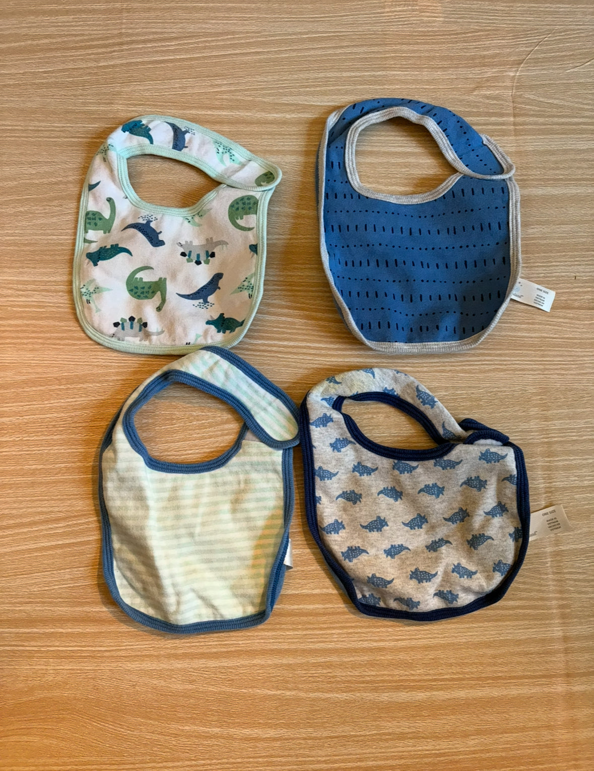 #102 Cloud Island Dino Blue and Green Theme 4 Pack of Bibs